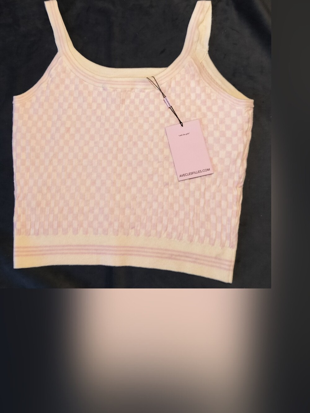 NWT Avec Les Filles Pale Pink And Cream Checker Knit Tank - Medium/Large